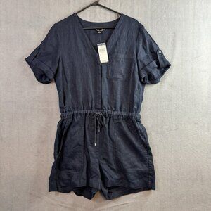NWT Lauren Ralph Lauren Women Linen Romper Belted Hidden Button Short Sleeve Sz6